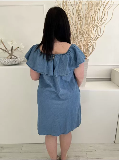 Denim Co (XL) Kék Mellnél Fodros Galléros Vékony Farmer Anyagú Ruha
