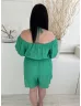   Shein (XXL) Fűzöld Ejtett Gumis Vállú, Nyakban Megkötős Derékban Szabott, Buggyos Ujjú Overál