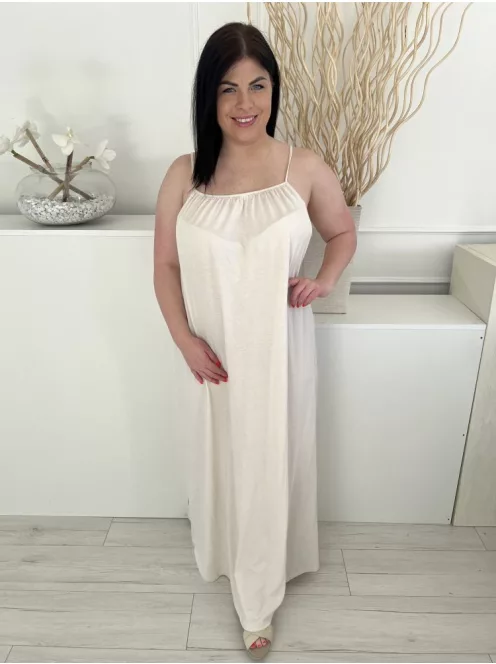 H&M (M) Drapp Hátul Megkötős 50% Pamut Alapanyagú, Lenge Fazonú Ruha