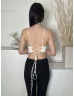   ZARA (M) Törtfehér Hátul Fűzős, Megkötős Rövid Fazonú Felső