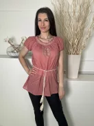 Select (M) Hússzínű 100% Pamut Alapanyagú, Derékban Megkötős Nyakánál Darázsolt, Flitteres Felső