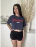   Reebok (M) Sötétkék Mellnél Feliratos, 100% Pamut Kerek Nyakú, Rövid Fazonú Felső