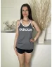   Adidas (S) Szürke Cirmosmintás, Mellnél Feliratos Pántos Felső