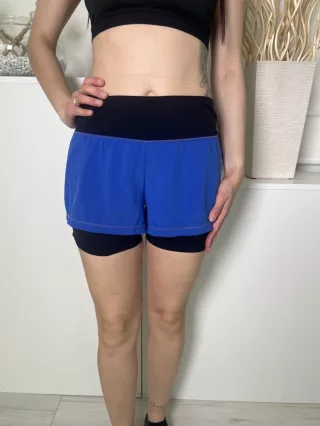   Sweaty Betty (S) Kék-Fekete Gumisderekú, Hátul Deréknál Zsebes Rugalmas Anyagú Rövidnadrág