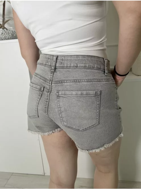 Primark (L) Világos Szürke Elől Gombos, Zsebes Rojtos Aljú, Farmer Rövidnadrág