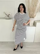 H&M (M) Fehér Fekete Csíkos, 100% Pamut Alapanyagú Kerek Nyakú, Gumisderekú Ruha