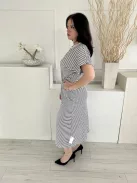 H&M (M) Fehér Fekete Csíkos, 100% Pamut Alapanyagú Kerek Nyakú, Gumisderekú Ruha