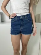 Boohoo (XS) Kék Elől Gombos, Zsebes Szaggatott, Farmer Rövidnadrág