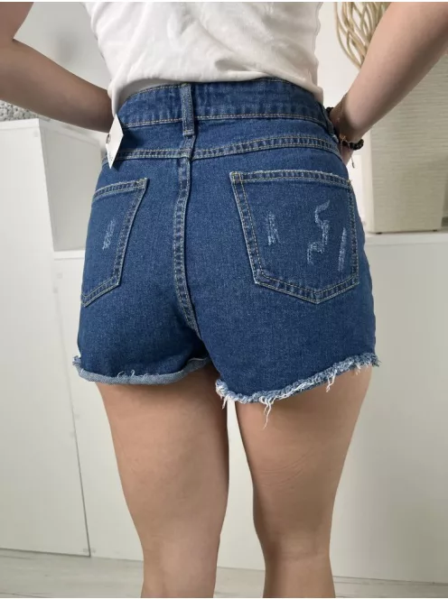 Boohoo (XS) Kék Elől Gombos, Zsebes Szaggatott, Farmer Rövidnadrág