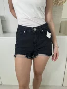 Boohoo (XS) Fekete Elől Gombos, Zsebes Rojtos Aljú, Farmer Rövidnadrág