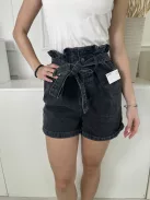 New Look (XS) Fekete Elől Gombos, Magasderekú Derékban Megkötős, Farmer Rövidnadrág