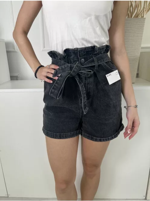 New Look (XS) Fekete Elől Gombos, Magasderekú Derékban Megkötős, Farmer Rövidnadrág