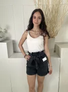 New Look (XS) Fekete Elől Gombos, Magasderekú Derékban Megkötős, Farmer Rövidnadrág