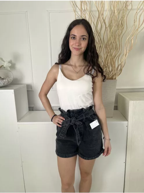 New Look (XS) Fekete Elől Gombos, Magasderekú Derékban Megkötős, Farmer Rövidnadrág