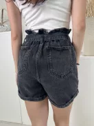 New Look (XS) Fekete Elől Gombos, Magasderekú Derékban Megkötős, Farmer Rövidnadrág