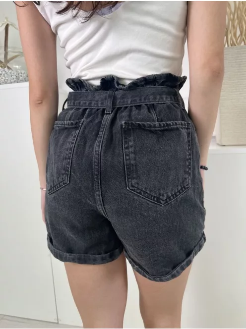 New Look (XS) Fekete Elől Gombos, Magasderekú Derékban Megkötős, Farmer Rövidnadrág