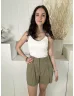   ZARA (S) Khaki Elől Kapcsos, Övtartós 50% Len Alapanyagú Rövidnadrág