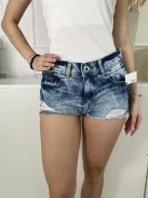 Denim Co (S) Kék Anyagában Mintás, Elől Gombos Zsebes, Szagatott, Farmer Rövidnadrág