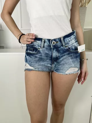   Denim Co (S) Kék Anyagában Mintás, Elől Gombos Zsebes, Szagatott, Farmer Rövidnadrág