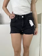 Primark (XS) Fekete Elől Gombos, Zsebes Szaggatott, Farmer Rövidnadrág