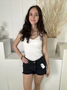 Primark (XS) Fekete Elől Gombos, Zsebes Szaggatott, Farmer Rövidnadrág