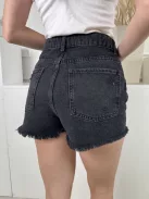 Primark (XS) Fekete Elől Gombos, Zsebes Szaggatott, Farmer Rövidnadrág