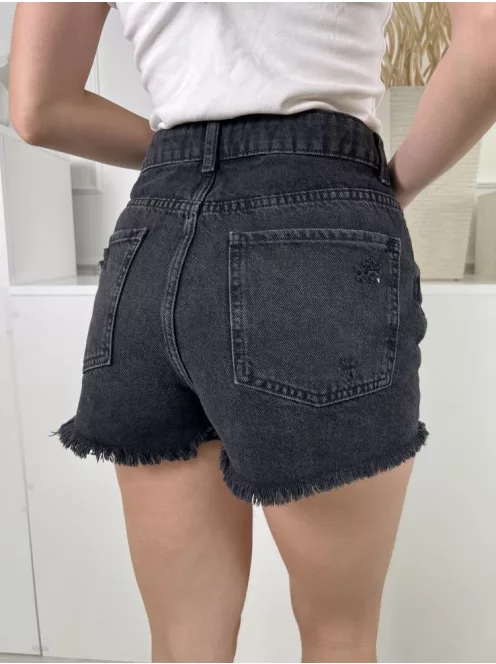 Primark (XS) Fekete Elől Gombos, Zsebes Szaggatott, Farmer Rövidnadrág