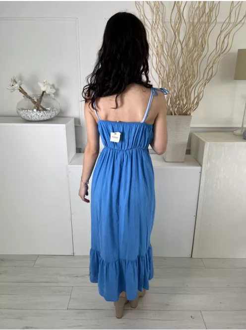 ÚJ TU (XS) Kék Megköthető Pántú, Fodros Aljú Derékban Szabott Ruha