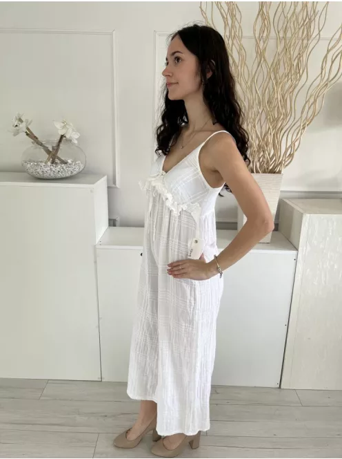 Asos (XS) Fehér Anyagában Mintás, Fodros Szegélyű Hátul Gombos, 100% Pamut Alapanyagú Overál