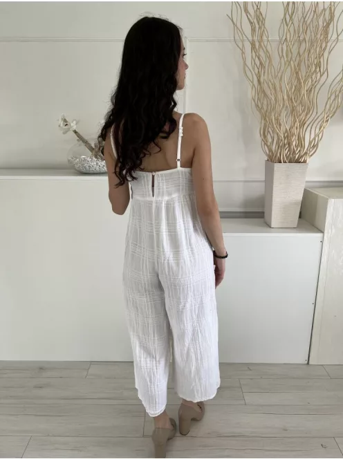 Asos (XS) Fehér Anyagában Mintás, Fodros Szegélyű Hátul Gombos, 100% Pamut Alapanyagú Overál