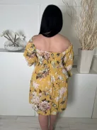 H&M (XL) Sárga Színes Virágos, Felül Darázsolt Fodros Ujjvégű, 100% Pamut Ruha