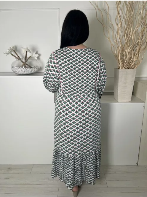 Boden (XL) Fehér Zöld Mintás, Gumis Ujjvégű Mellnél Díszlapolású, 50% Pamut Alapanyagú Ruha