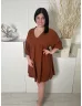   Primark (XL) Rőtbarna Anyagában Mintás, V Kivágású Gumis Ujjvégű Ruha