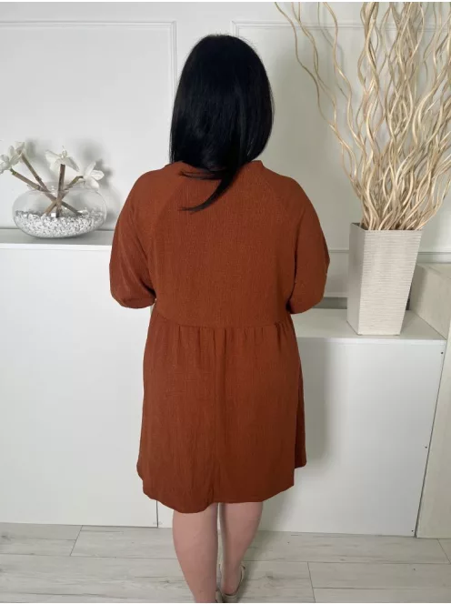 Primark (XL) Rőtbarna Anyagában Mintás, V Kivágású Gumis Ujjvégű Ruha