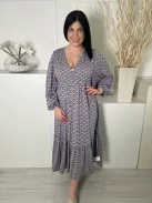 Boden (XL) Kék Színes Apró Mintás, Fodros Aljú V Kivágású, Gumis Ujjvégű, 50% Pamut Ruha