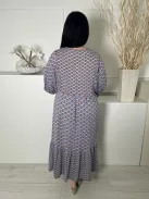 Boden (XL) Kék Színes Apró Mintás, Fodros Aljú V Kivágású, Gumis Ujjvégű, 50% Pamut Ruha