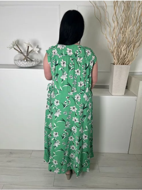M&S (L) Zöld Fehér Virágos, Nyakban Megköthető Oldalt Összehúzható, Megkötős Ruha