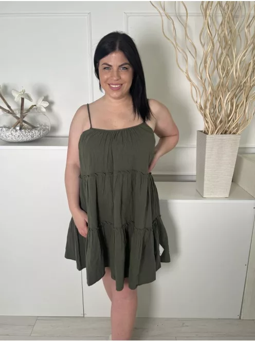 New Look (L) Khaki Fodros, 100% Pamut Alapanyagú Állítható Pántú Ruha