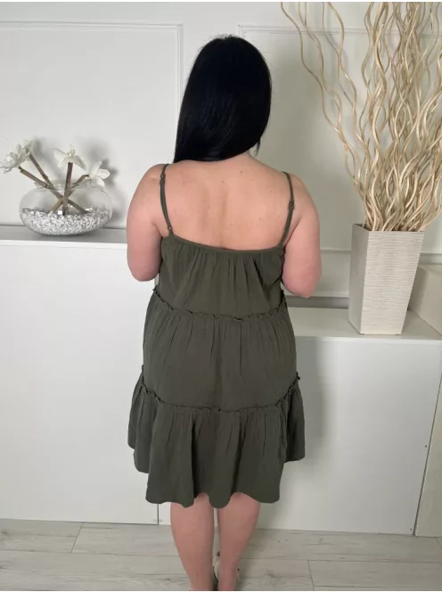 New Look (L) Khaki Fodros, 100% Pamut Alapanyagú Állítható Pántú Ruha