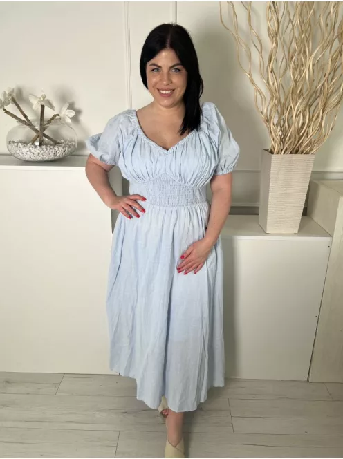 Grace Karin (L) Vízkék Derékban Darázsolt, Gumírozott Vállú Mellnél Ráncolt, 98% Pamut Alapanyagú Ruha