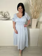 Grace Karin (L) Vízkék Derékban Darázsolt, Gumírozott Vállú Mellnél Ráncolt, 98% Pamut Alapanyagú Ruha