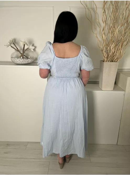 Grace Karin (L) Vízkék Derékban Darázsolt, Gumírozott Vállú Mellnél Ráncolt, 98% Pamut Alapanyagú Ruha