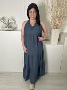 ÚJ Store Twenty One (XL) Borongóskék Nyakban Megkötős, Hátul Darázsolt Fodros Aljú, 100% Pamut Ruha