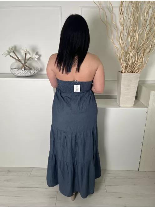 ÚJ Store Twenty One (XL) Borongóskék Nyakban Megkötős, Hátul Darázsolt Fodros Aljú, 100% Pamut Ruha