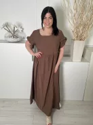 Shein (L) Barna Fodros Ujjvégű, Derékban Szabott Kerek Nyakú Ruha