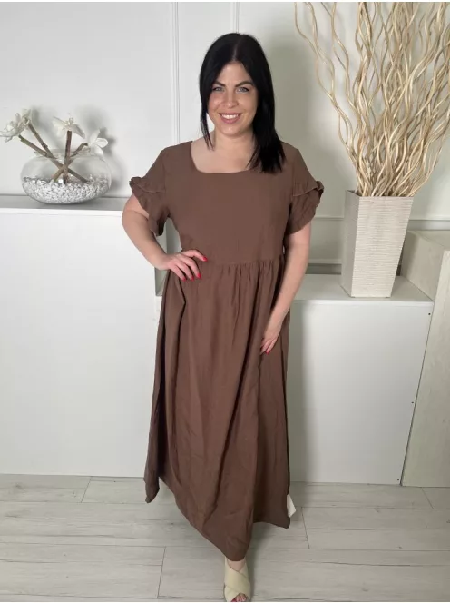 Shein (L) Barna Fodros Ujjvégű, Derékban Szabott Kerek Nyakú Ruha