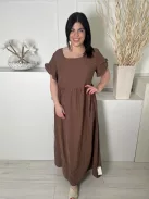 Shein (L) Barna Fodros Ujjvégű, Derékban Szabott Kerek Nyakú Ruha