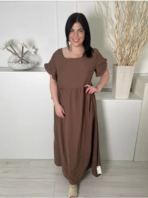 Shein (L) Barna Fodros Ujjvégű, Derékban Szabott Kerek Nyakú Ruha