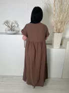 Shein (L) Barna Fodros Ujjvégű, Derékban Szabott Kerek Nyakú Ruha