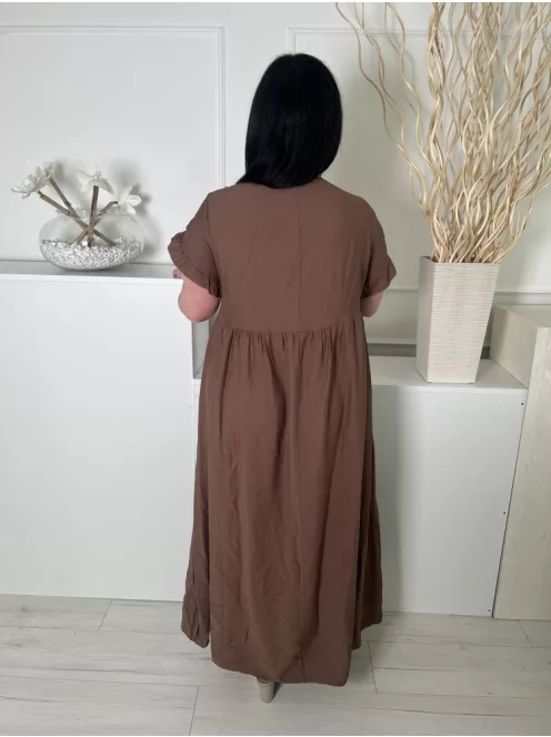 Shein (L) Barna Fodros Ujjvégű, Derékban Szabott Kerek Nyakú Ruha